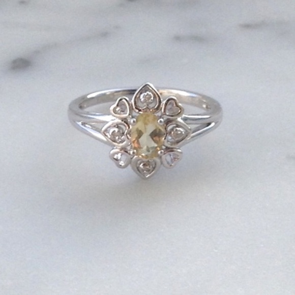 Sterling Silver Jewelry - Genuine Diamond Lemon Quartz Ring